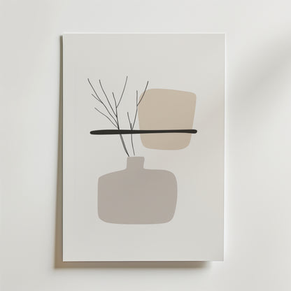 Bozettos Nordic Still Life Poster har abstrakta former i neutrala toner på FSC-certifierat premiumpapper, markerat med en djärv svart linje och fina grenliknande detaljer för en högkvalitativ finish.