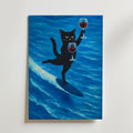 Surfing Wine Cat Poster