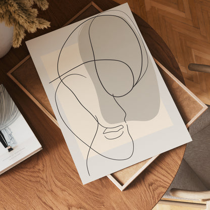 Beige Abstract Face Silhouette Poster