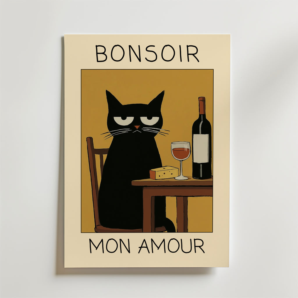 Midnight Wine Cat Poster