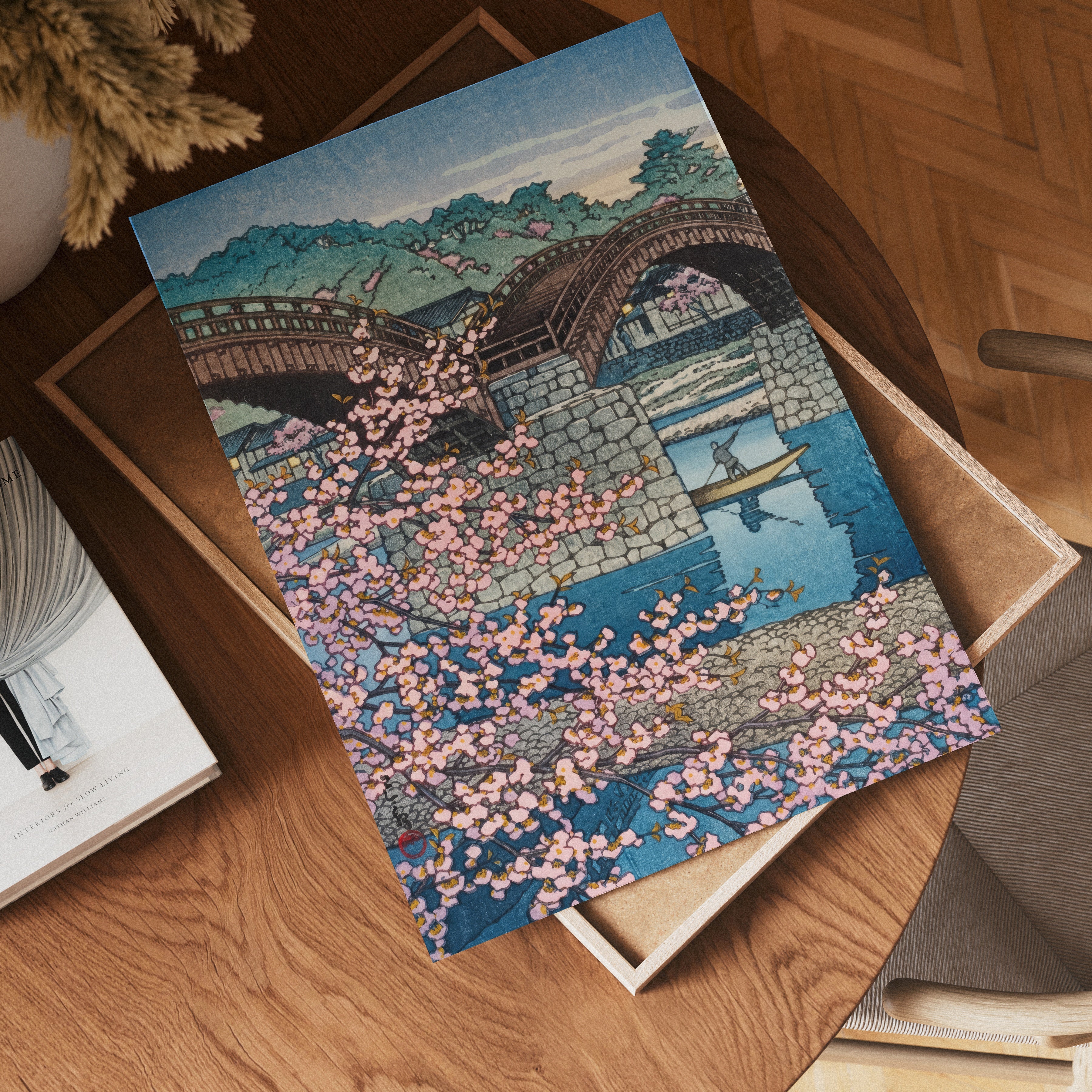 Spring Evening at Kintai Bridge Kawase Hasui Posteer – modern väggdekoration – köp poster online Bozetto