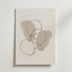 Linear Harmony Poster by Bozetto har minimalistisk abstrakt konst med två mjuka beige former och tre överlappande svarta linjeslingor, tryckt på premiumpapper för en lyxig matt finish.