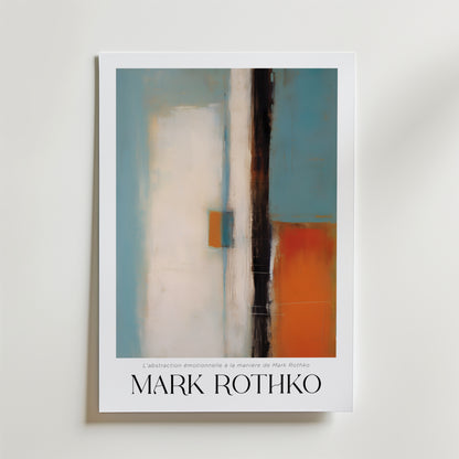 Echo Across Pale Blue Mark Rothko Poster från Bozetto har stora blågröna, vita, rostorange och svarta block och är tryckt på FSC-certifierat premiumpapper för en lyxigt matt yta och högkvalitativ finish.