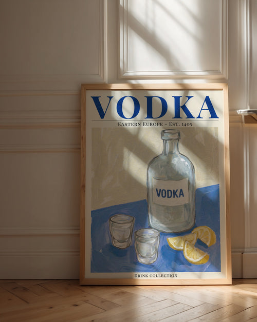 Vodka affisch i ljust minimalistiskt vardagsrum – köp enkelt hos Bozetto i hög kvalitet