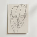 Mind Reflection Poster från Bozetto har en minimalistisk linjeteckning av ett mänskligt ansikte och en hand på premiumpapper med enkla svarta linjer. Detta eleganta konstverk visas monterat på en ljus vägg.