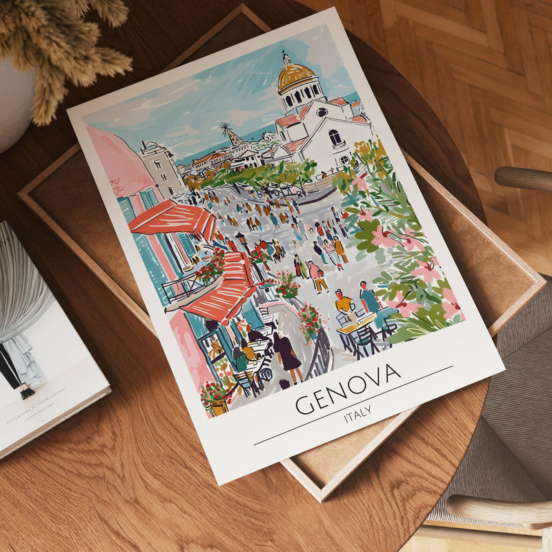 Genova Coastal Street Life Poster