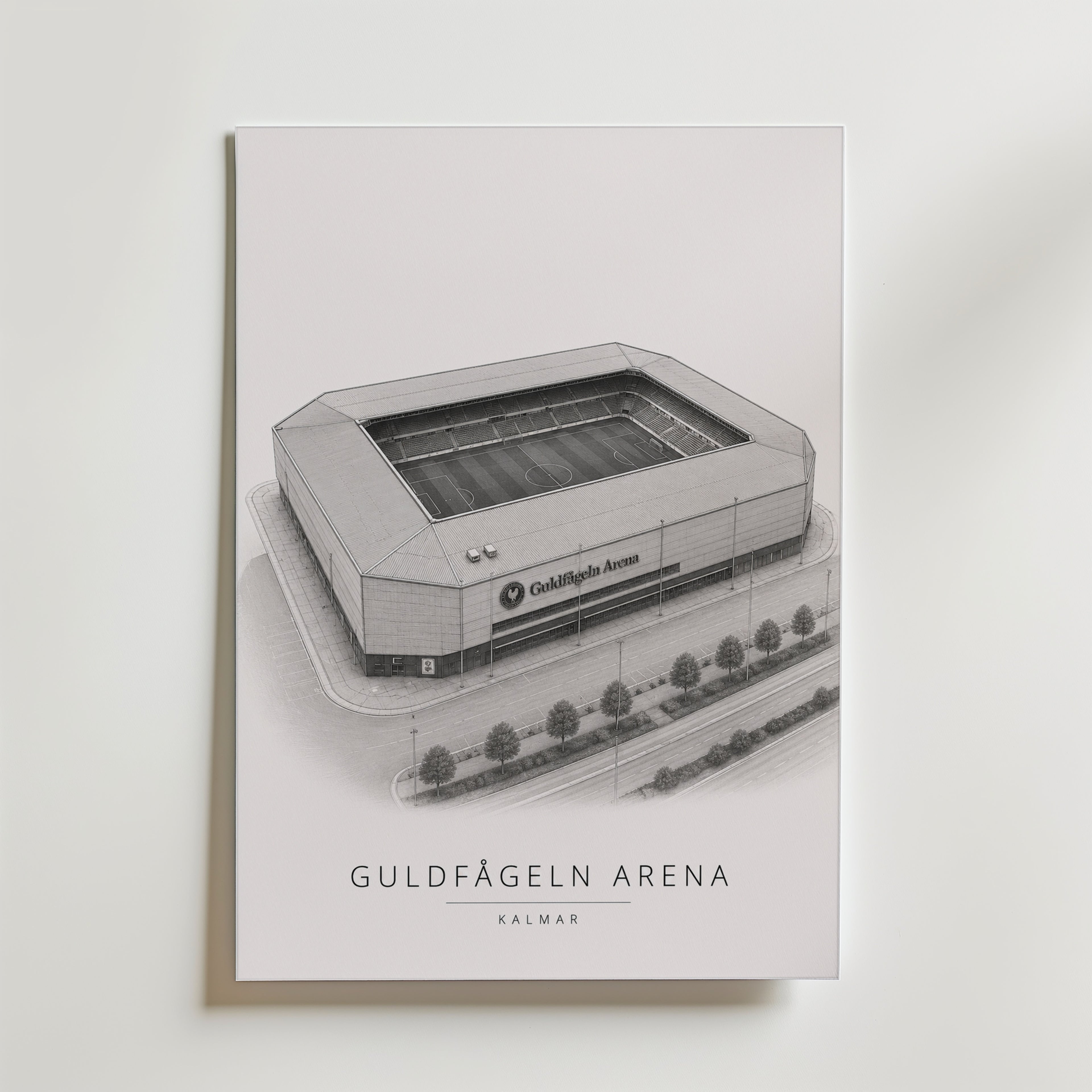 Guldfågeln Arena affisch inramad i neutral ram – se hur konsttrycket ser ut, Bozetto