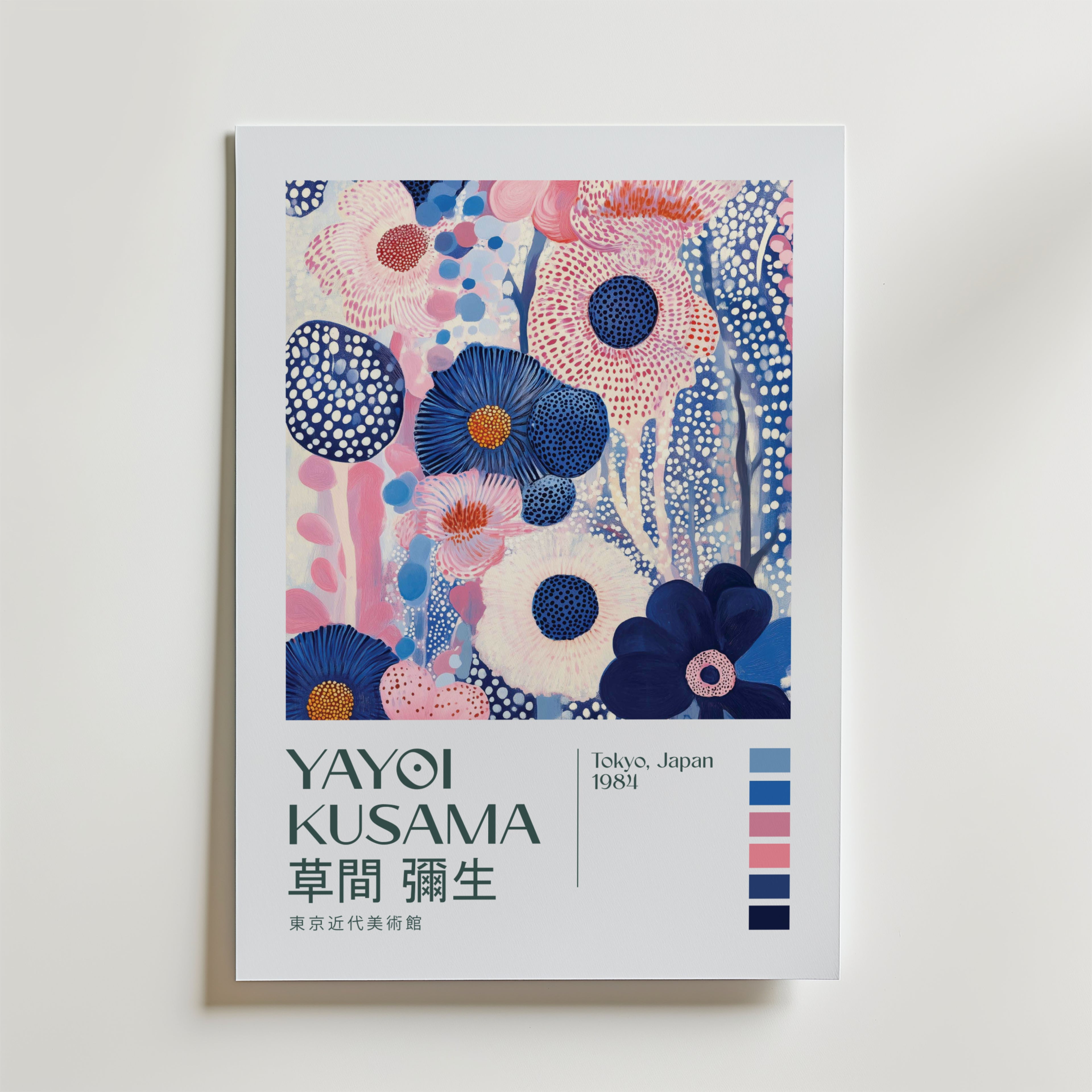 Mockup av Yayoi Kusama Midnight affisch på vägg – köp enkelt hos Bozetto i hög kvalitet