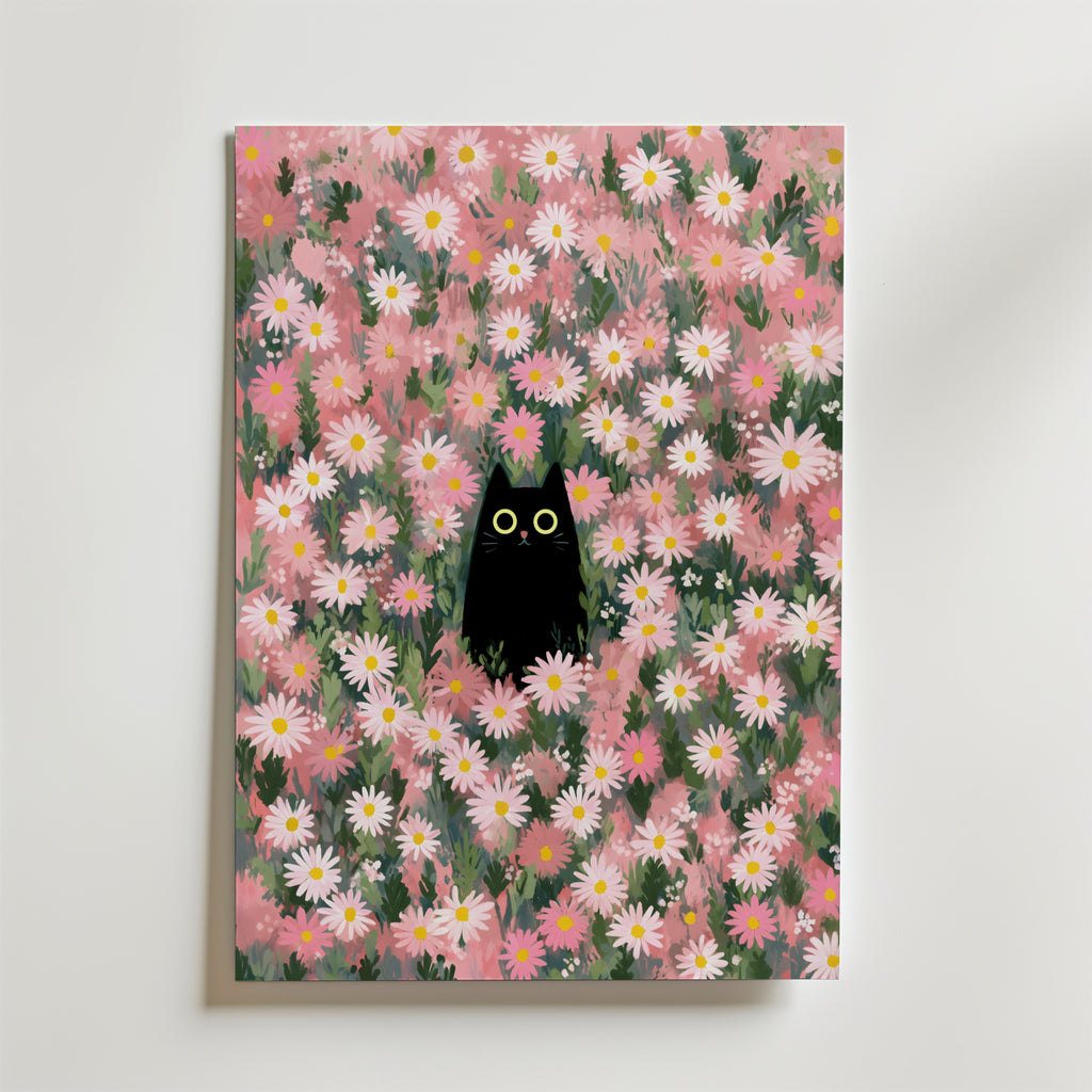 Hidden Cat in Daisy Meadow Poster