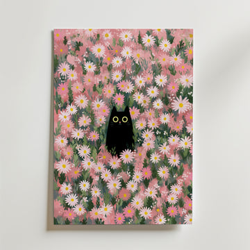 Hidden Cat in Daisy Meadow – stilfullt konsttryck från Bozetto, tryckt på matt finpapper