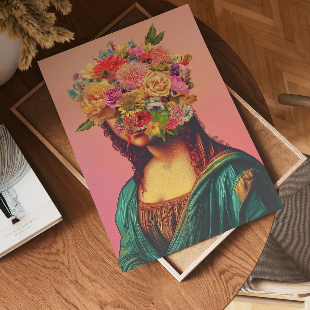 Floral Mona Lisa Portrait Poster