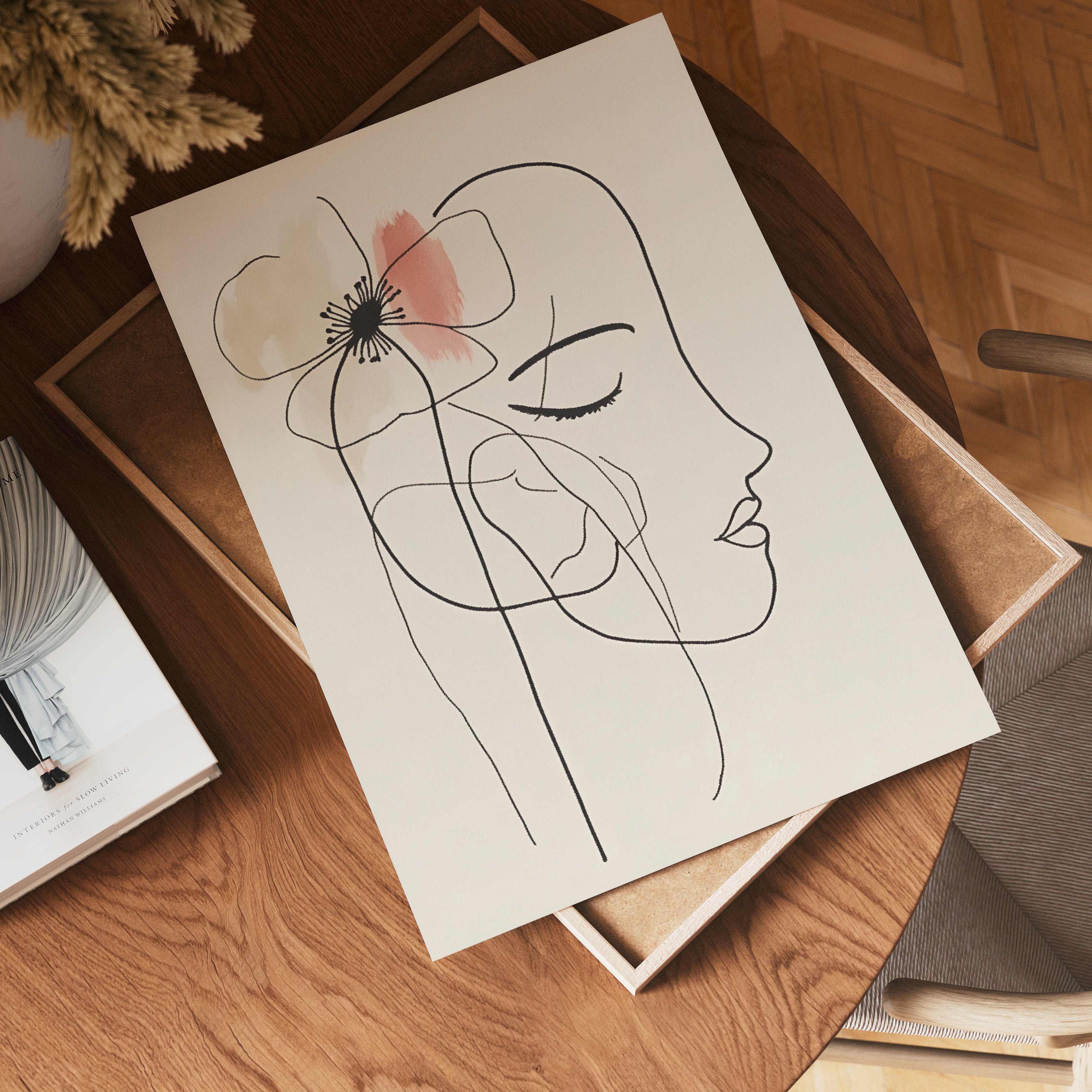 Floral Line Art Woman Poster