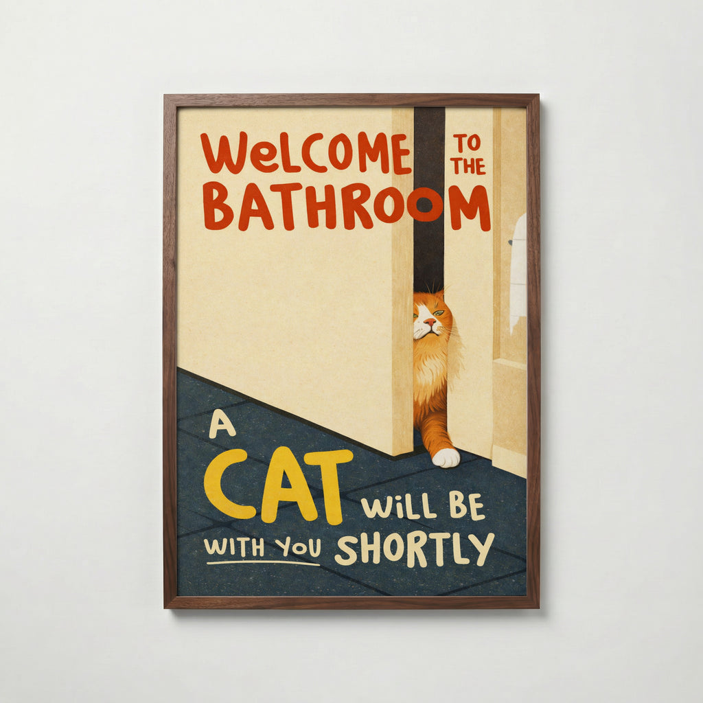 Bathroom Waiting Cat Poster affisch – stilren väggdekoration – Bozetto posters