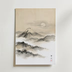 Silent Mountain Mist Poster – En rofylld och elegant poster inspirerad av traditionell östasiatisk tuschmålning.