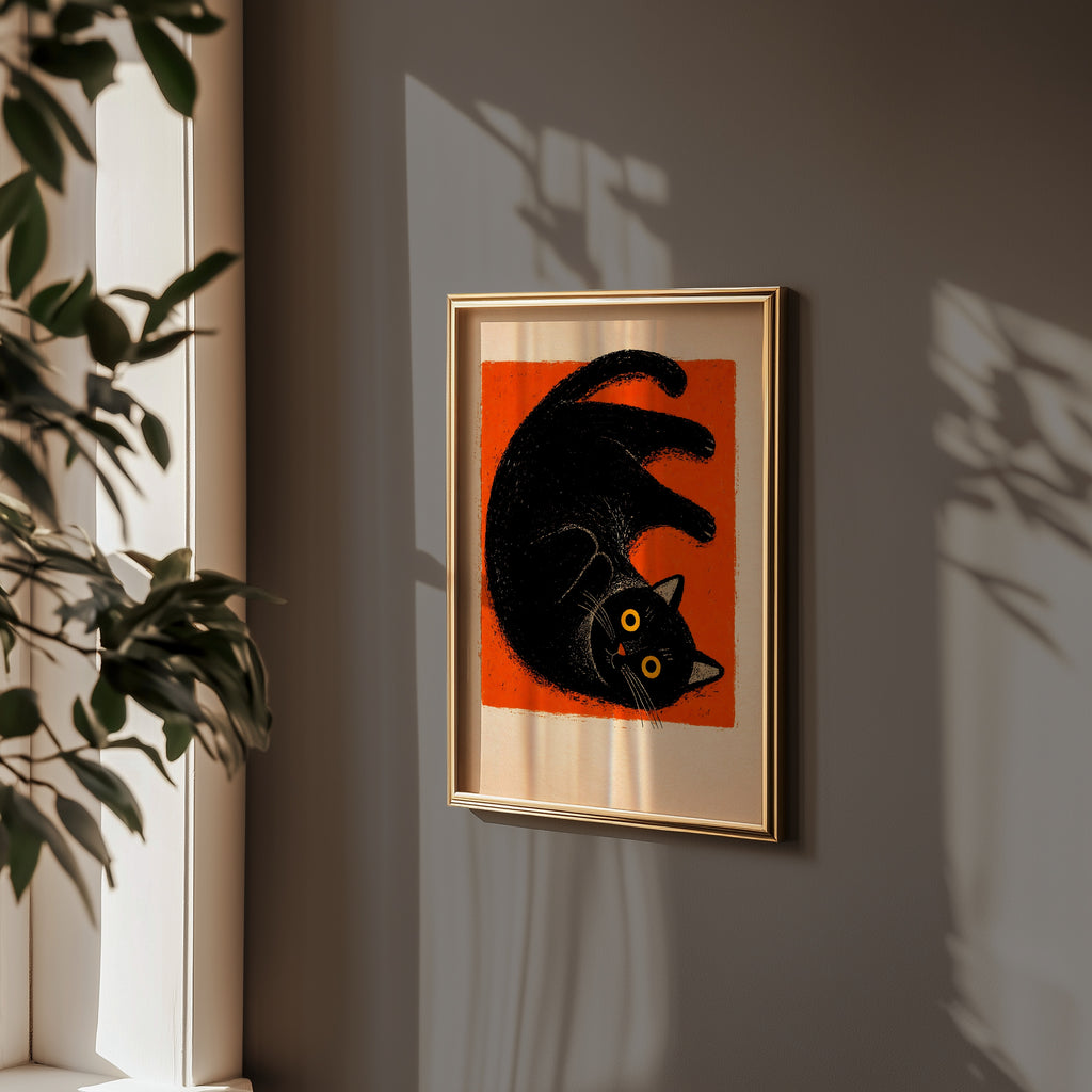 Curled Black Cat Poster