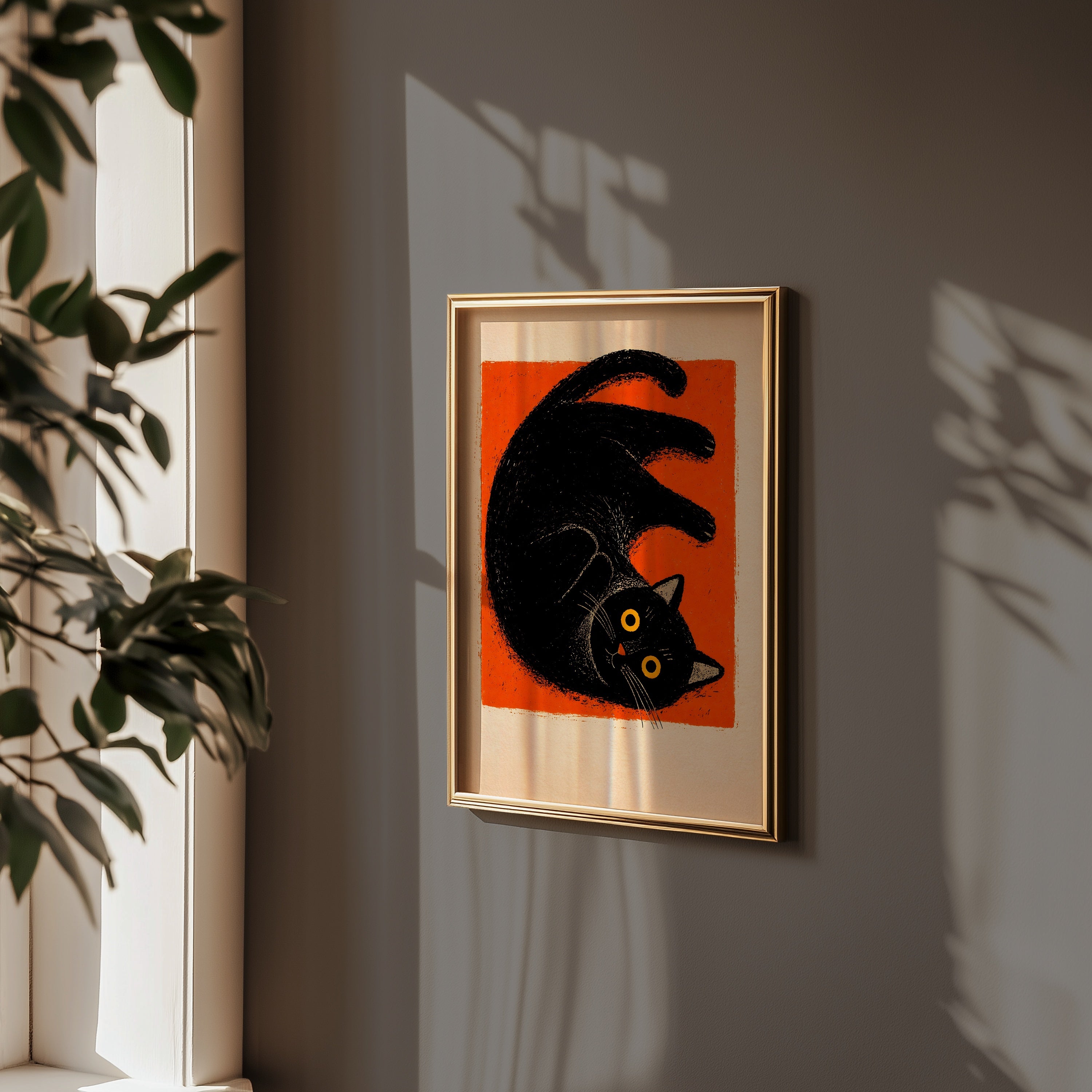 Curled Black Cat Poster