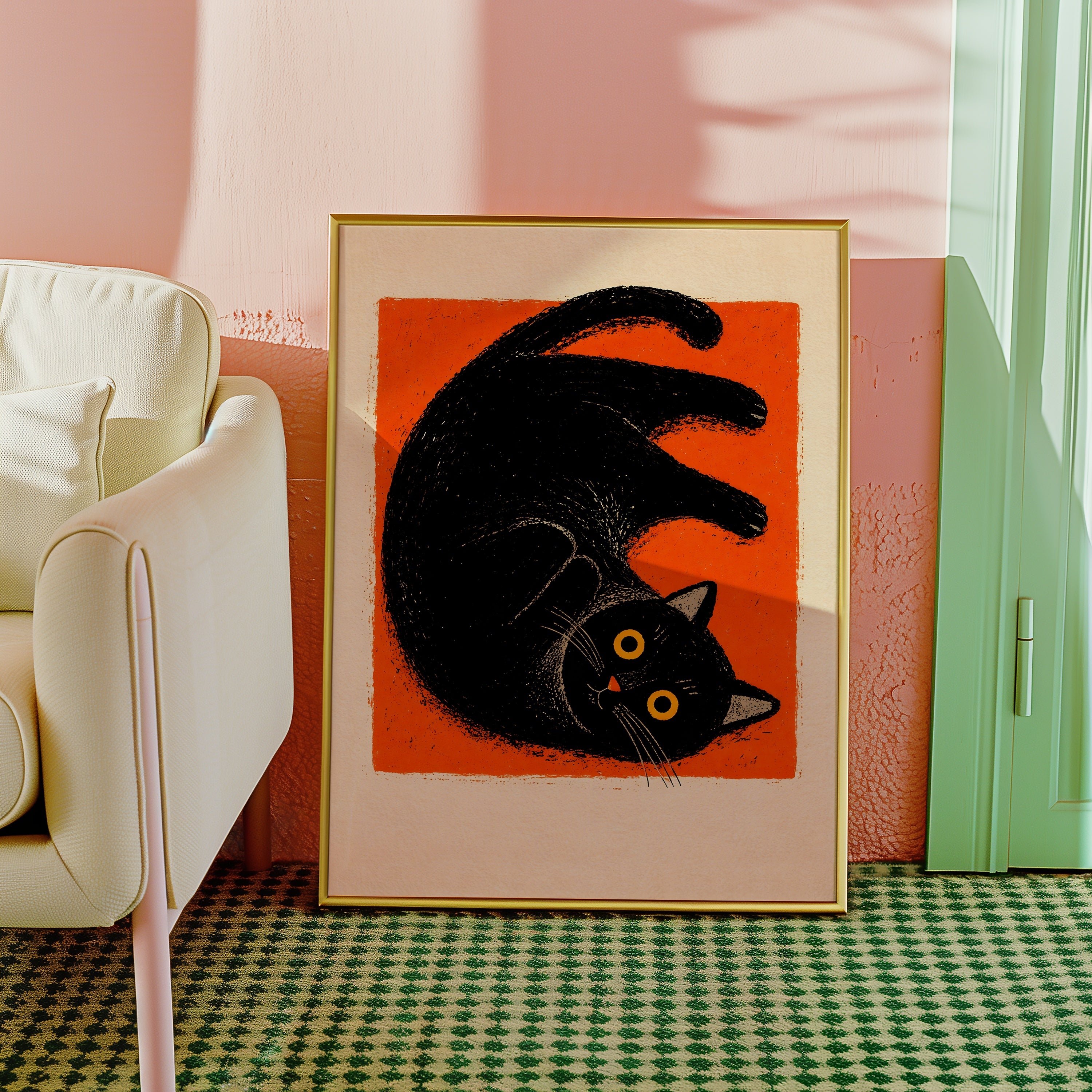 Curled Black Cat Poster