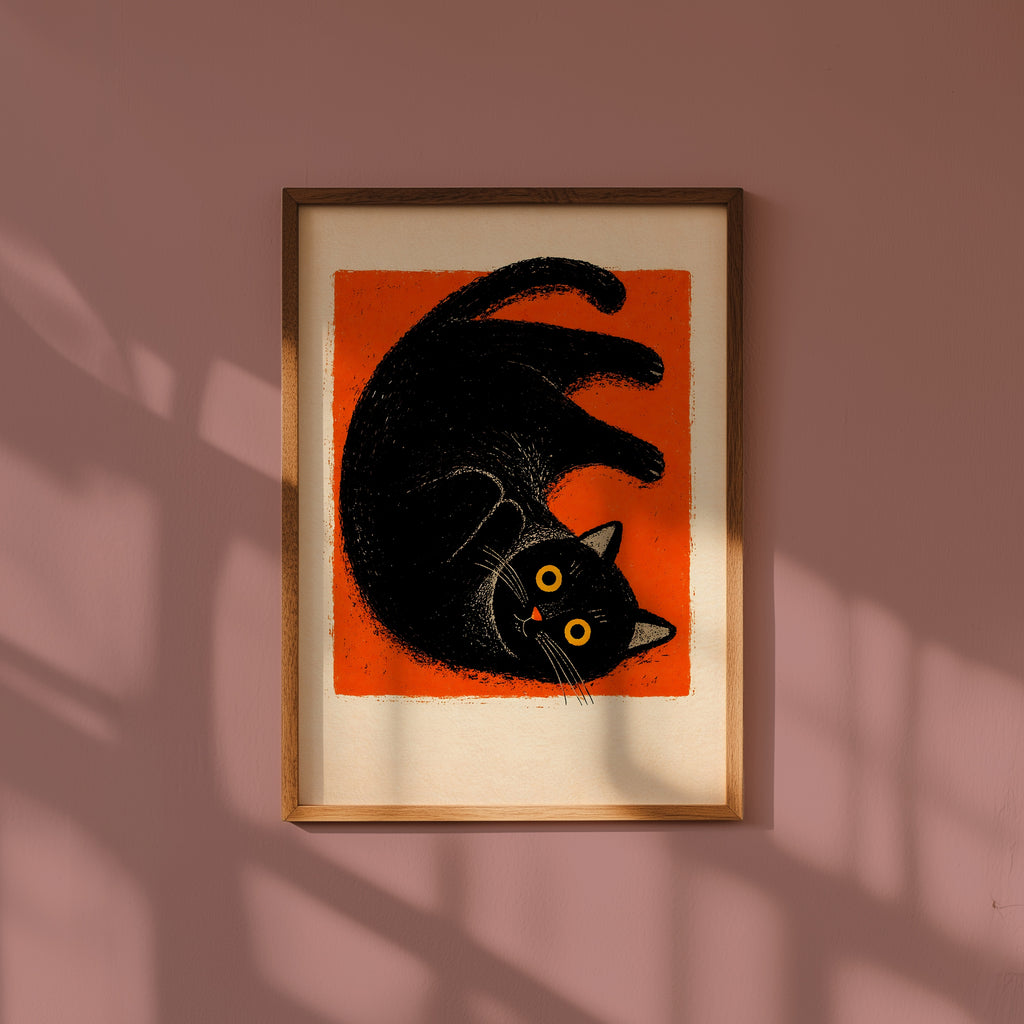 Curled Black Cat Poster