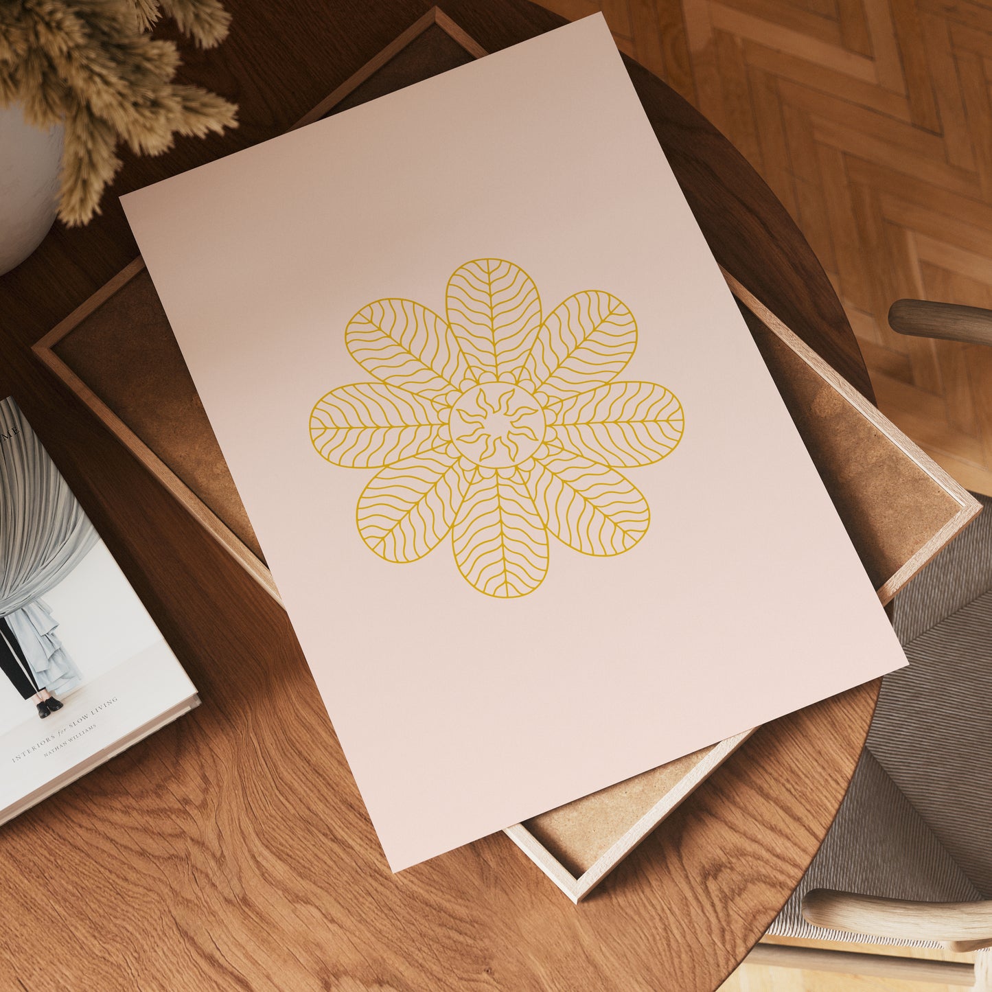 Golden Bloom on Blush Poster