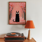Cat in Cherry Blossom poster i vit ram i ljust rum