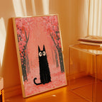 Cat in Cherry Blossom poster inramad pa vagg