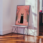 Cat in Cherry Blossom poster i ram i modernt rum
