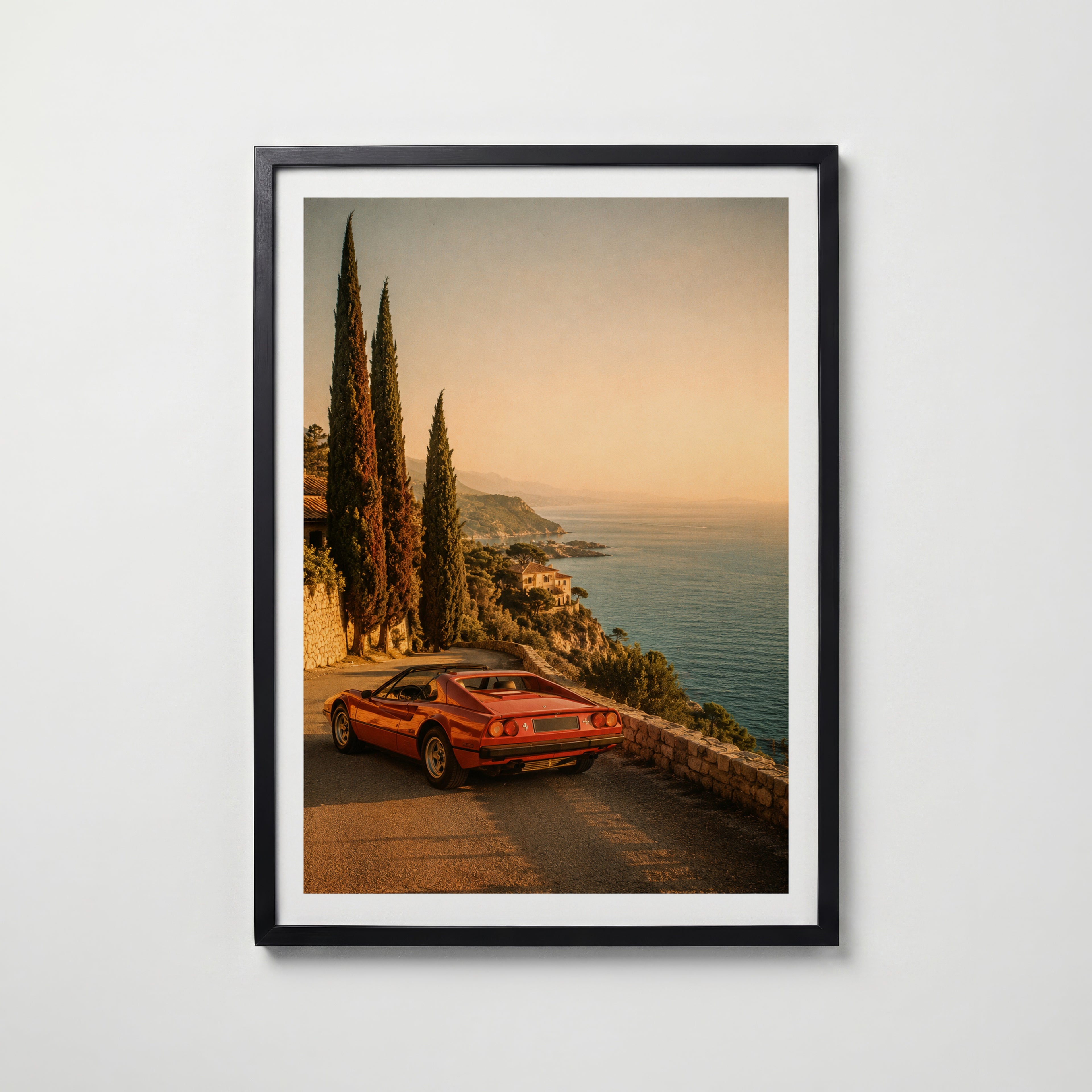 Coastal Ferrari at Sunset Poster
