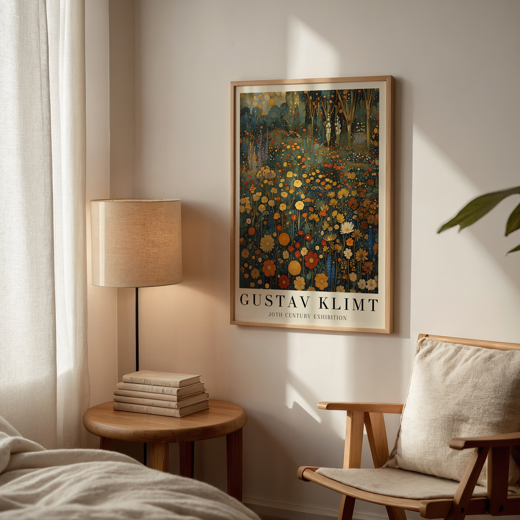 Gustav Klimt Golden Meadow Reverie Poster – poster väggdekoration inredning – Affischer hos Bozetto