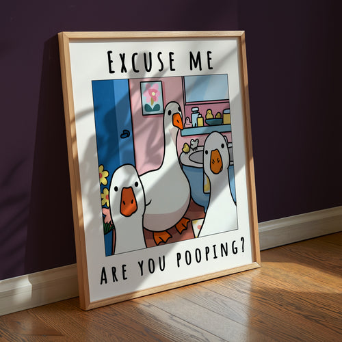 Excuse Me Bathroom Ducks poster i badrum utan passepartout, kant till kant, Bozetto