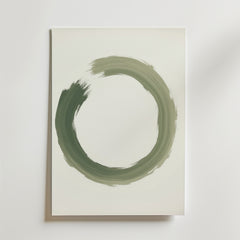 Bozetto Abstract Round Shape No.3 Poster visar en minimalistisk grön cirkel med djärva penseldrag på premiumpapper, perfekt för att ge modern stil till alla inredningar.