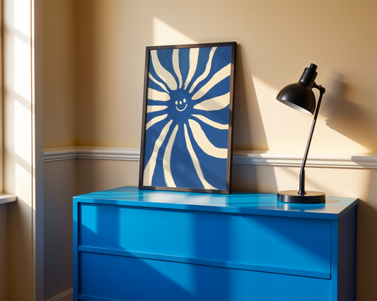 Abstrakt blå og hvid sol Plakat