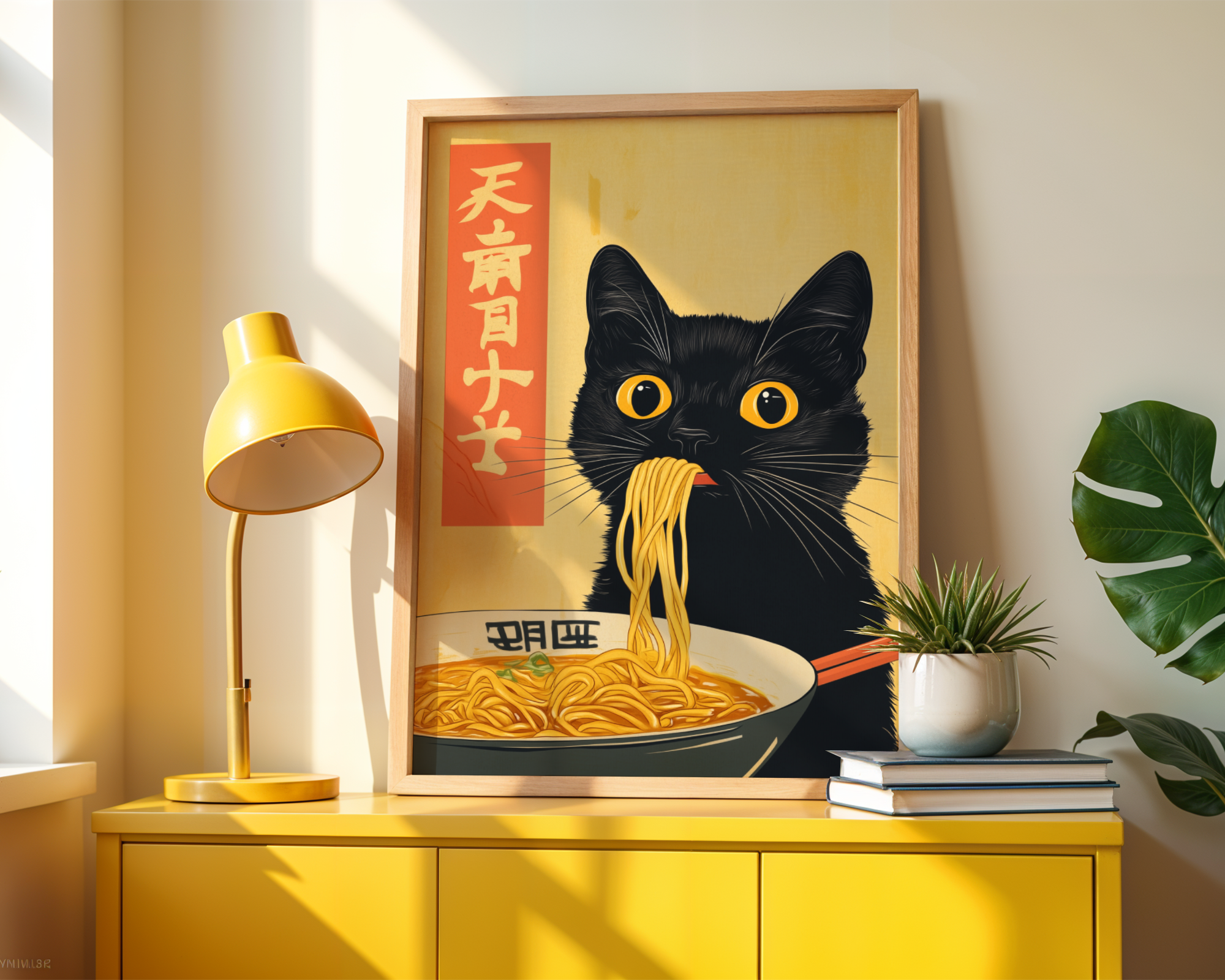 Black Cat Eats Ramen Poster