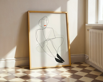 Red Lips Line Woman Poster