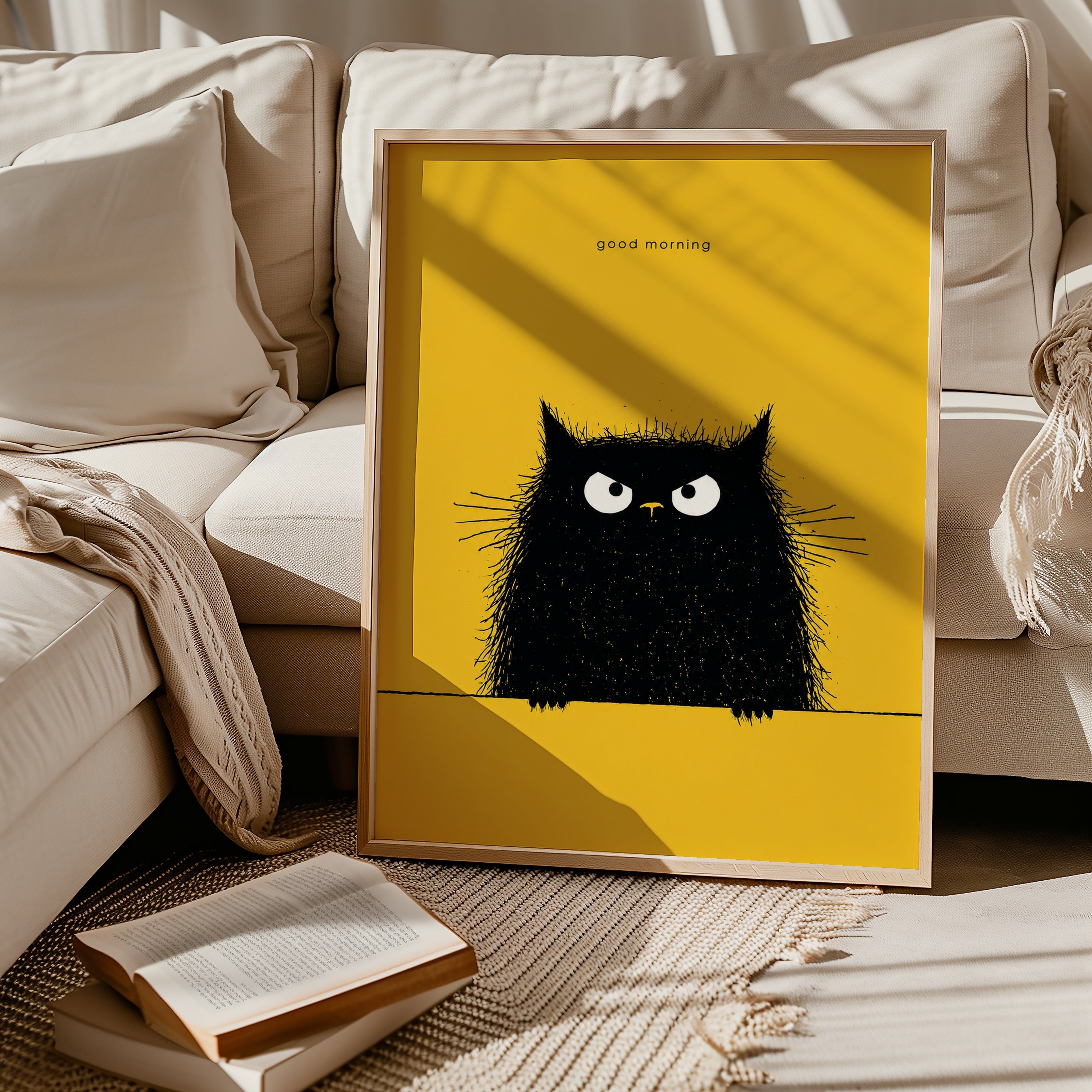 Good Morning poster i ram i stilren inredning