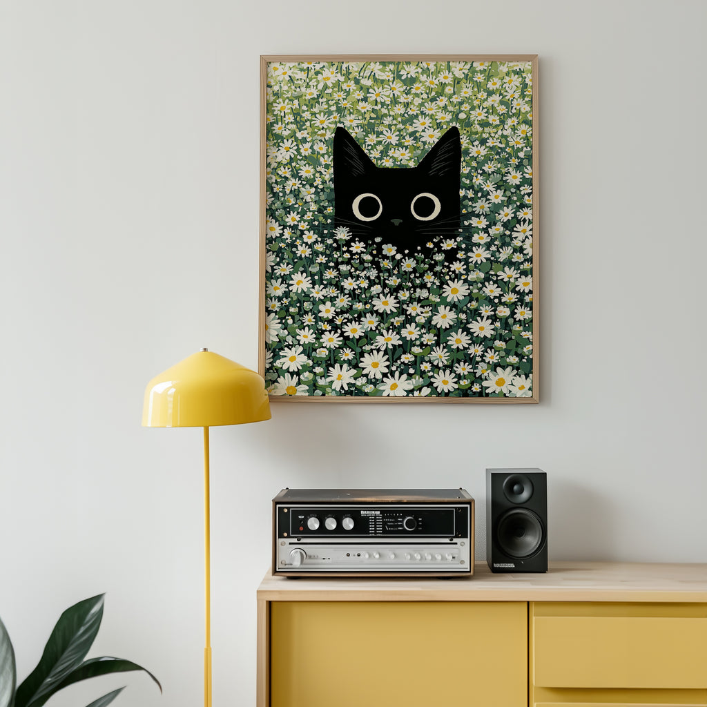 Cat in Green Grass poster i ram i modernt rum