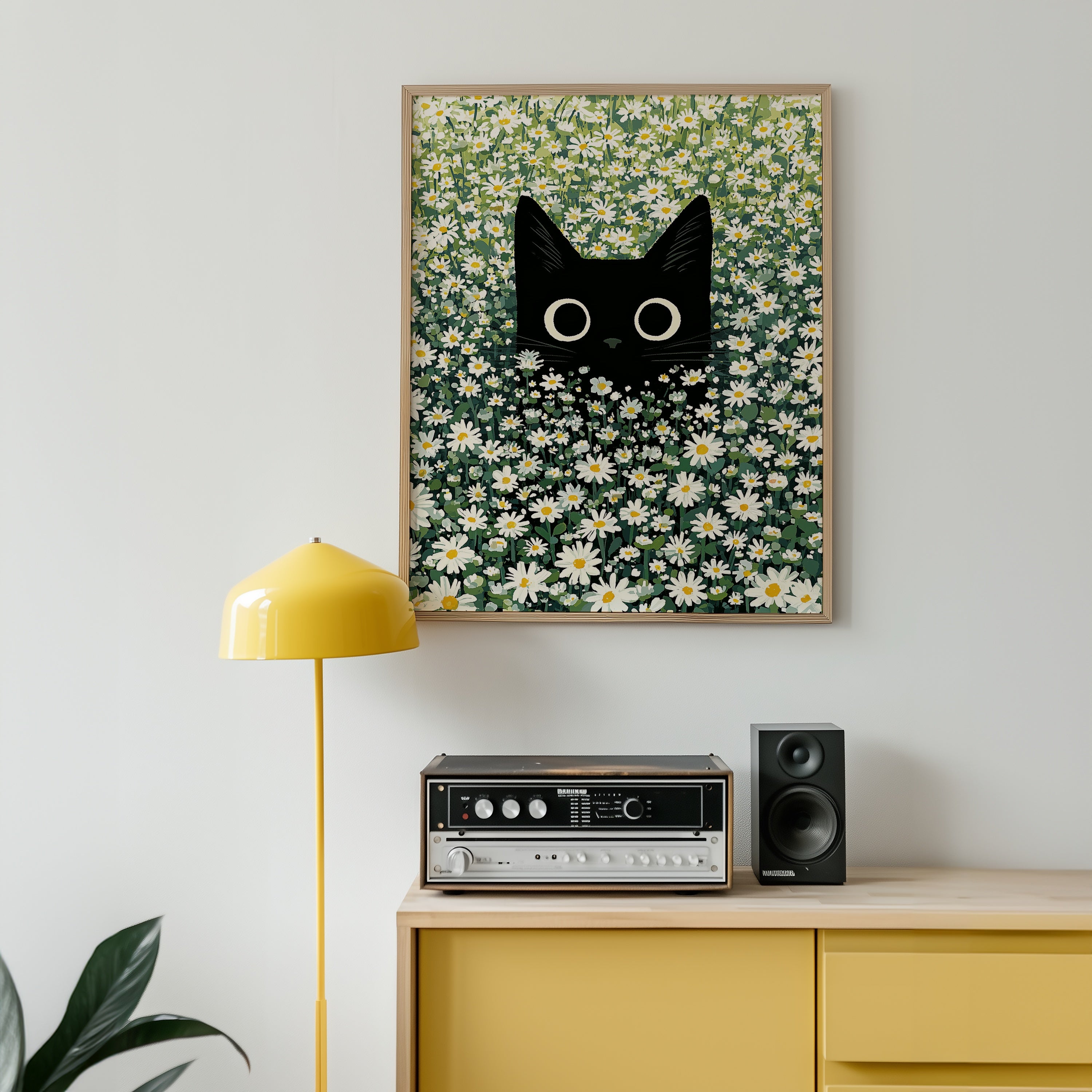 Cat in Green Grass poster i ram i modernt rum