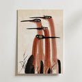 Ink Cranes Terracotta Poster – tranor i roströd sumi-e tusch