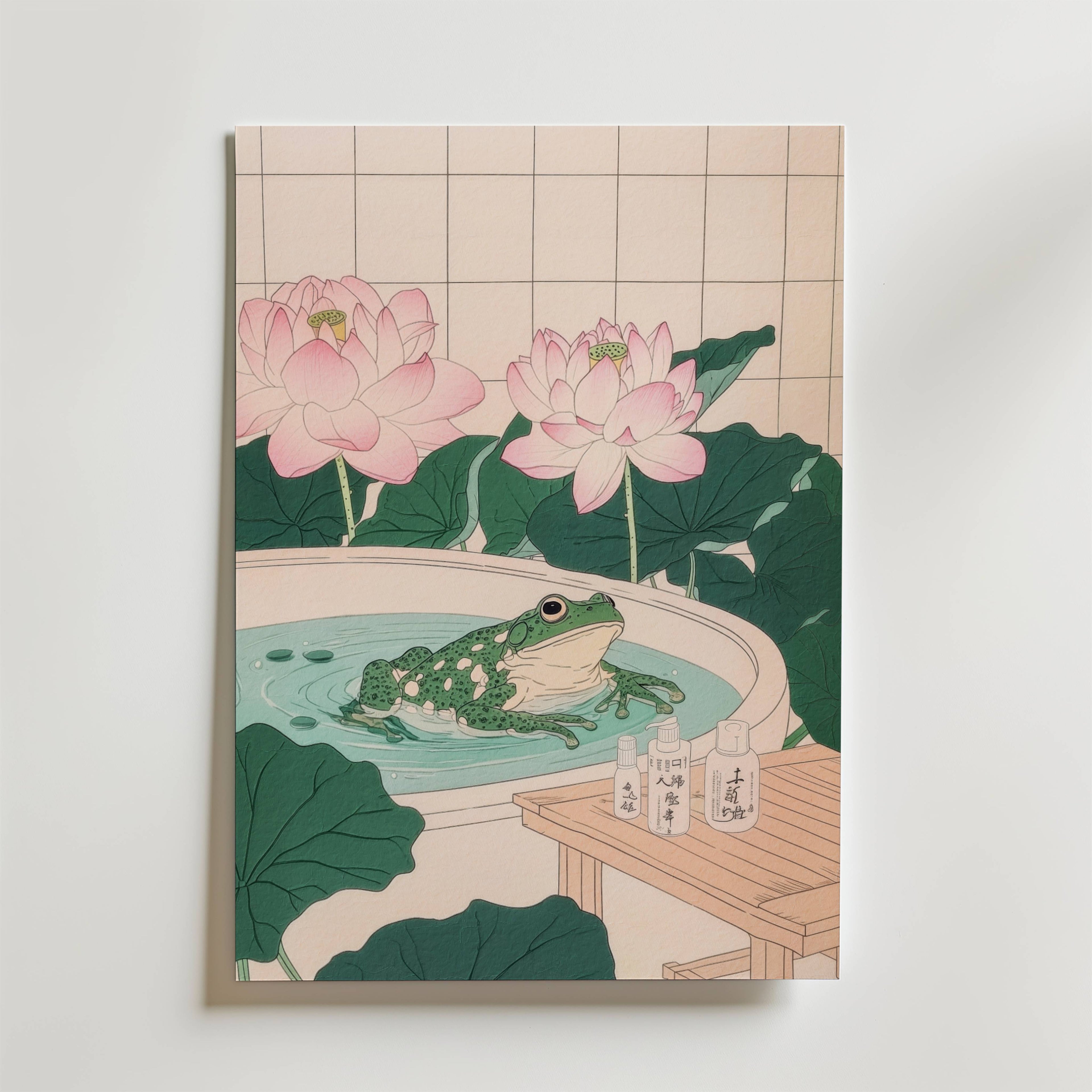 Lotus Frog Bath Poster