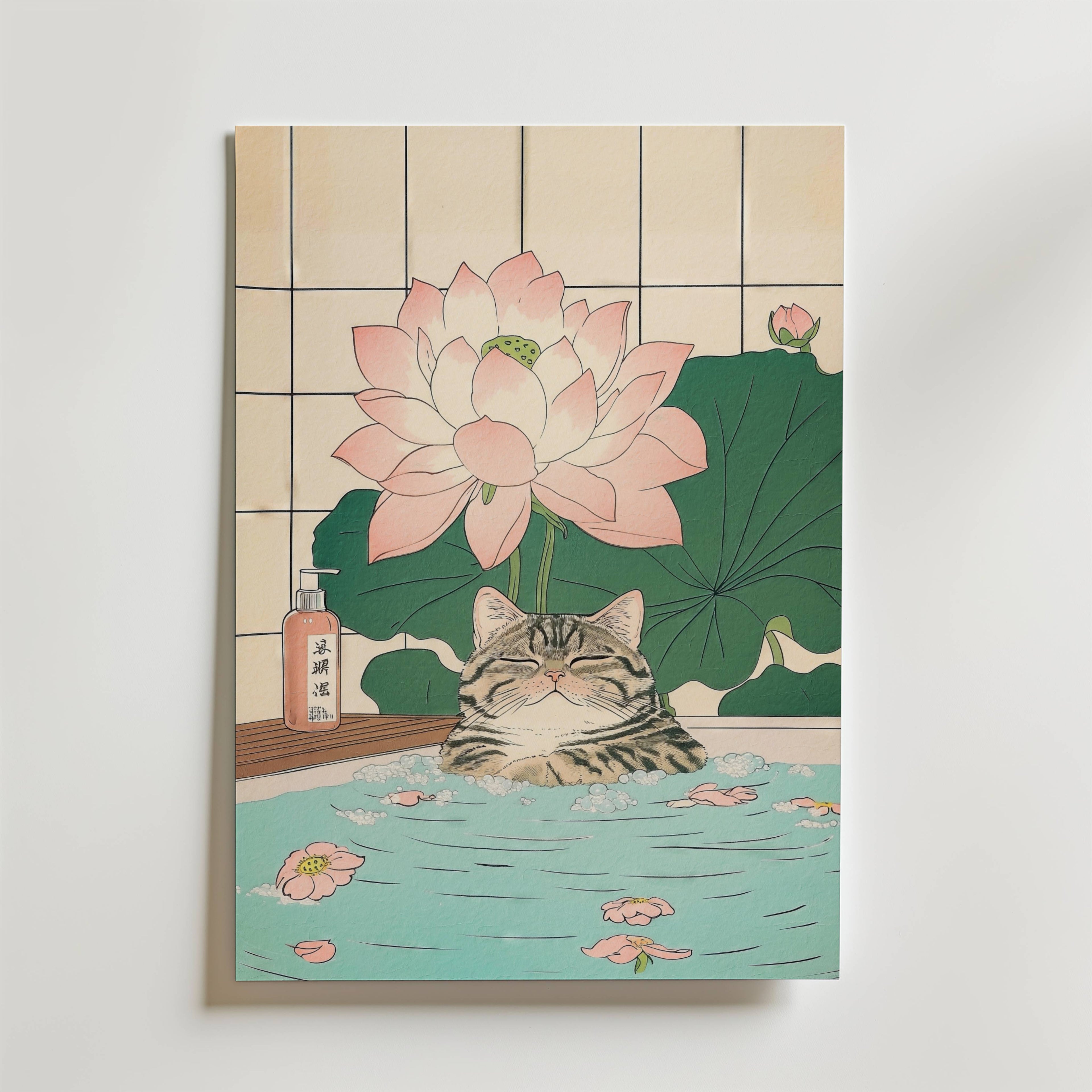 Lotus Cat Bath Poster