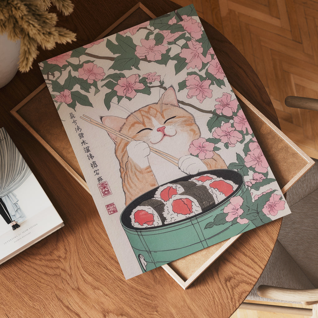 Sakura Sushi Cat Poster