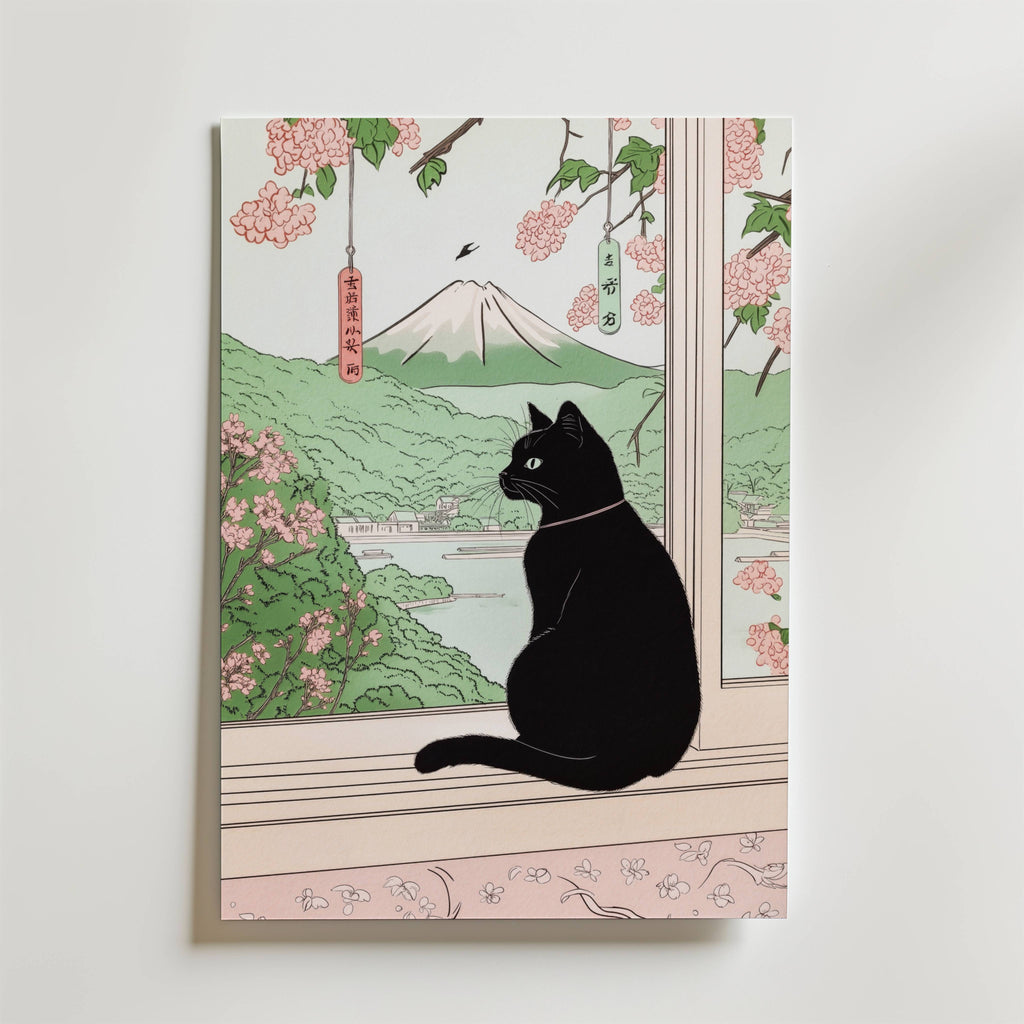 Sakura Window Cat Poster