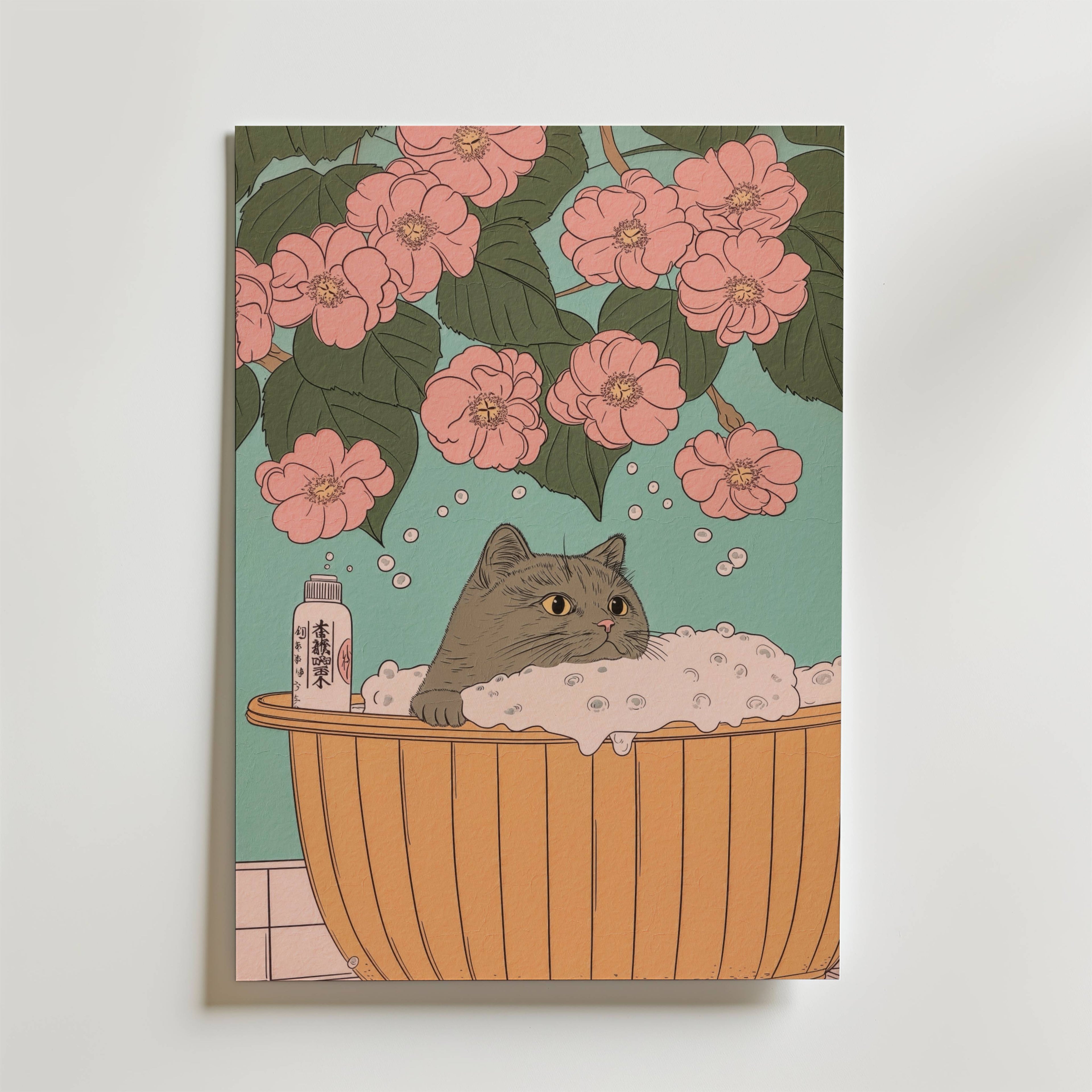 Cat In Blossom Bath Poster
