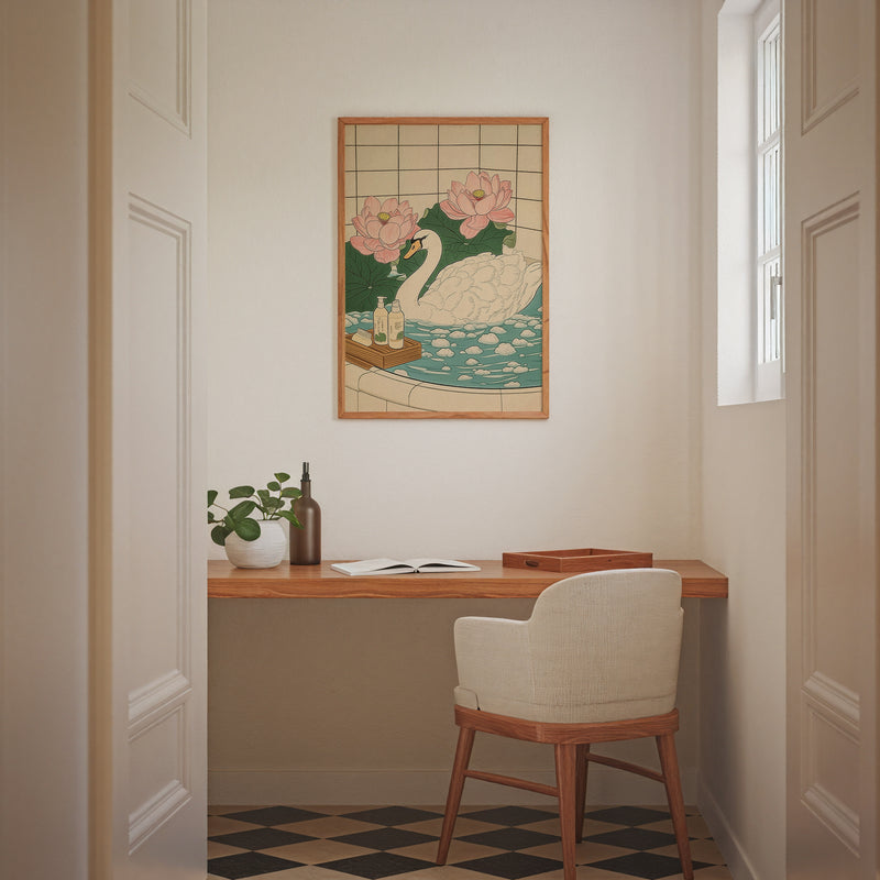 Swan In Lotus Bath Poster