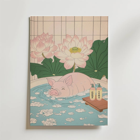 Pig In Lotus Bath Poster
