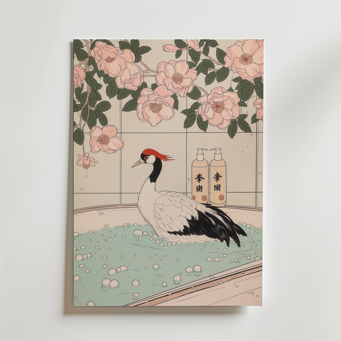 Crane In Blossom Bath Poster