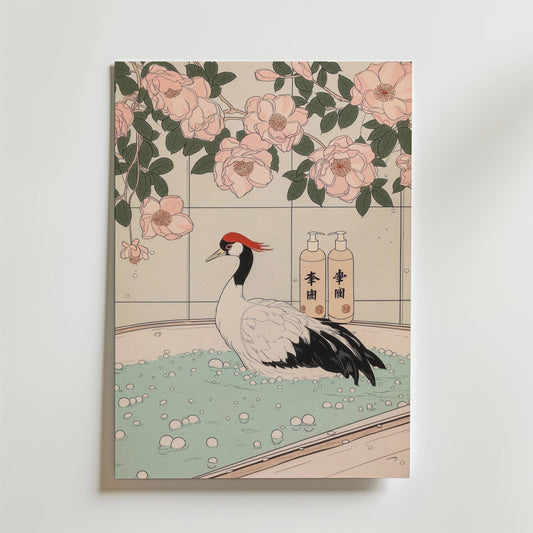 Crane In Blossom Bath Poster