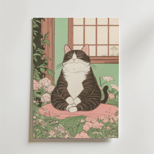 Väggmockup av Zen Cat affisch på ljus tegelvägg – Bozetto konsttryck i hög tryckkvalitet