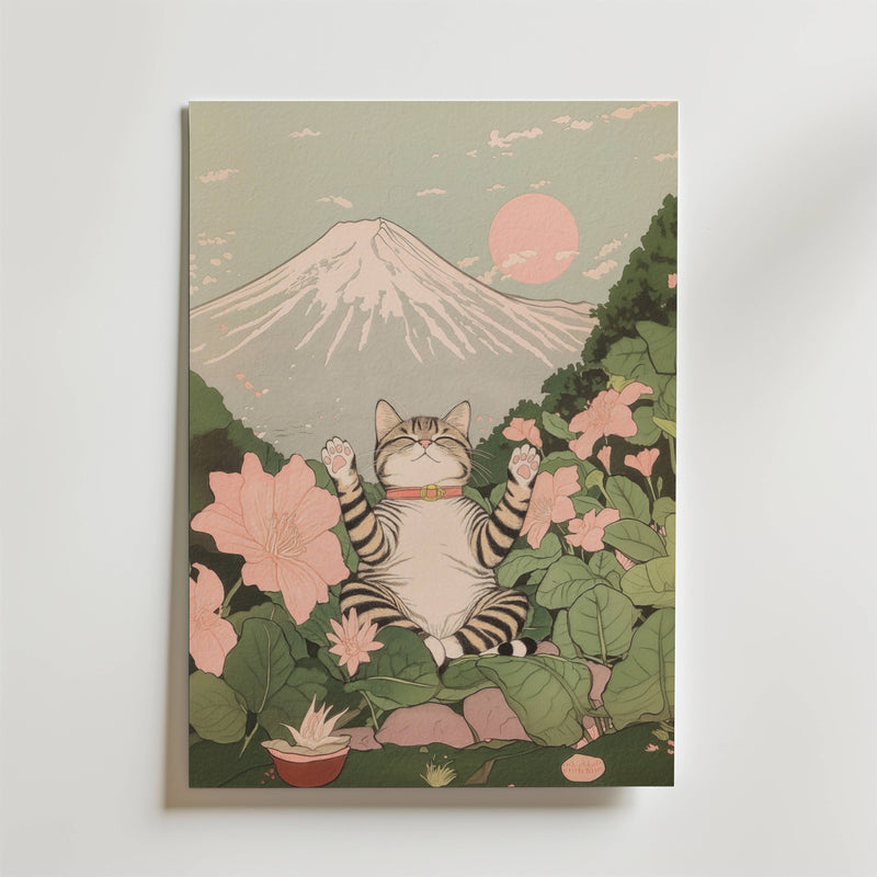 Cat Under Mount Fuji Poster