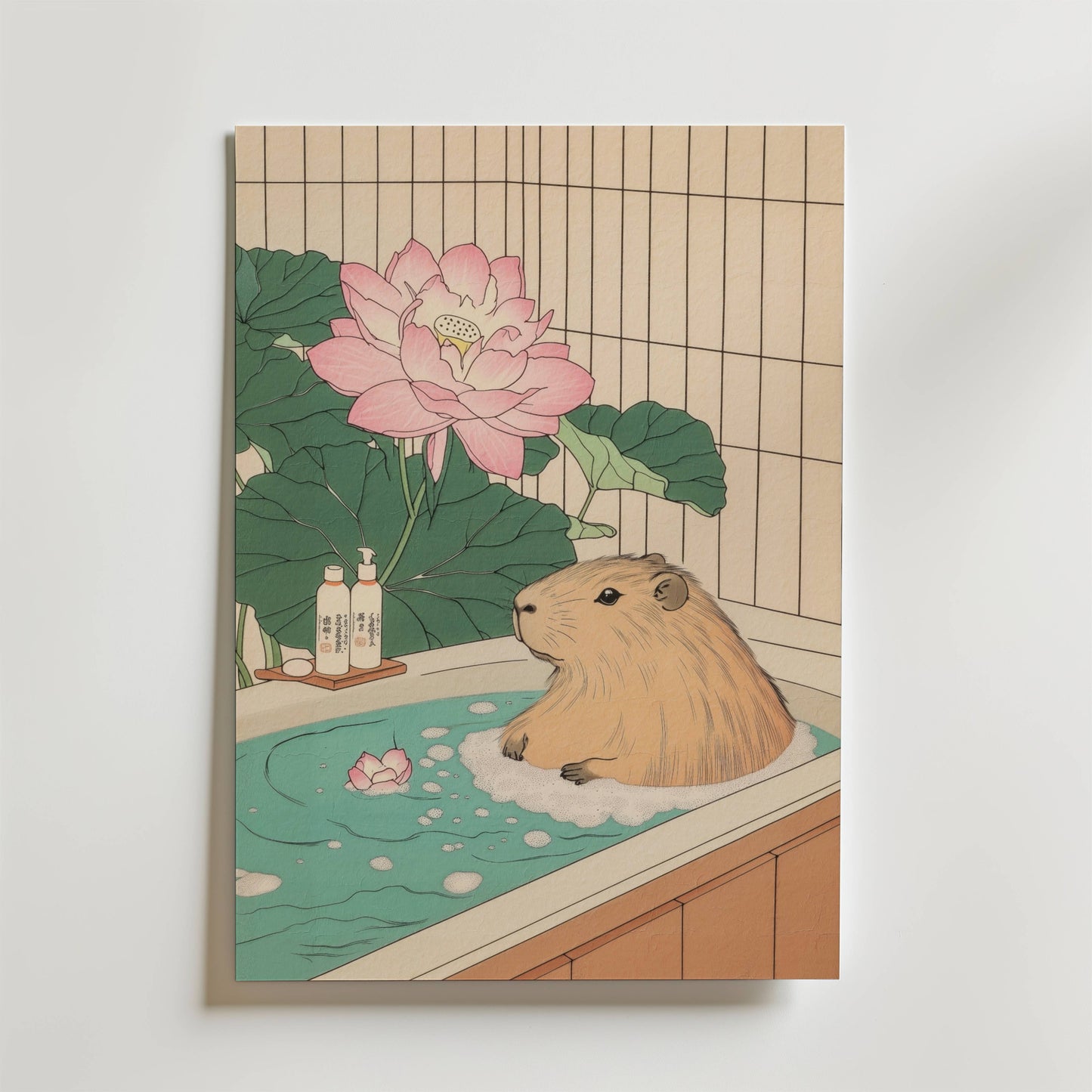Capybara In Lotus Bath Poster