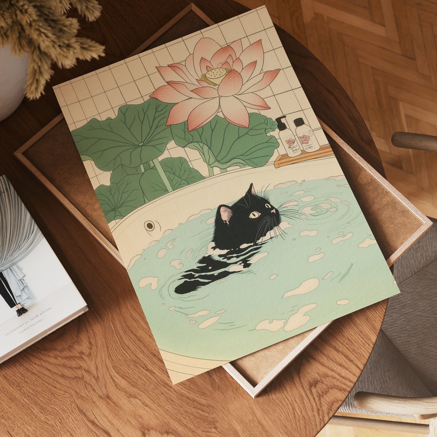 Black Cat In Lotus Bath Poster